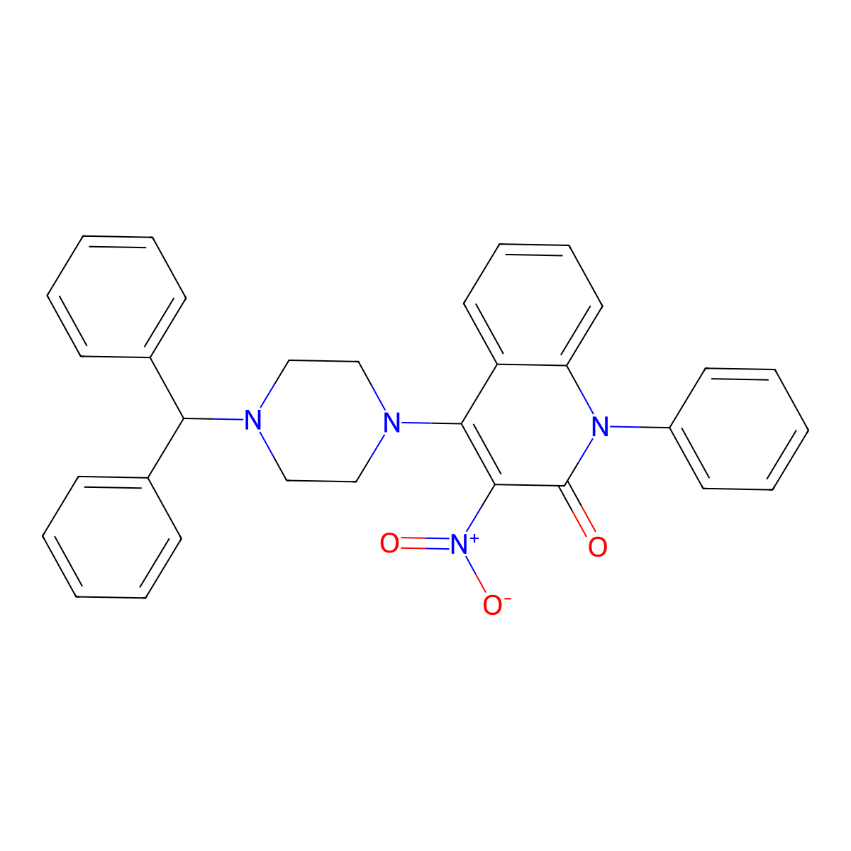 4-(4-benzhydrylpiperazin-1-yl)-3-nitro-1-phenylquinolin-2(1H)-one molecular structure, CAS 384352-10-7