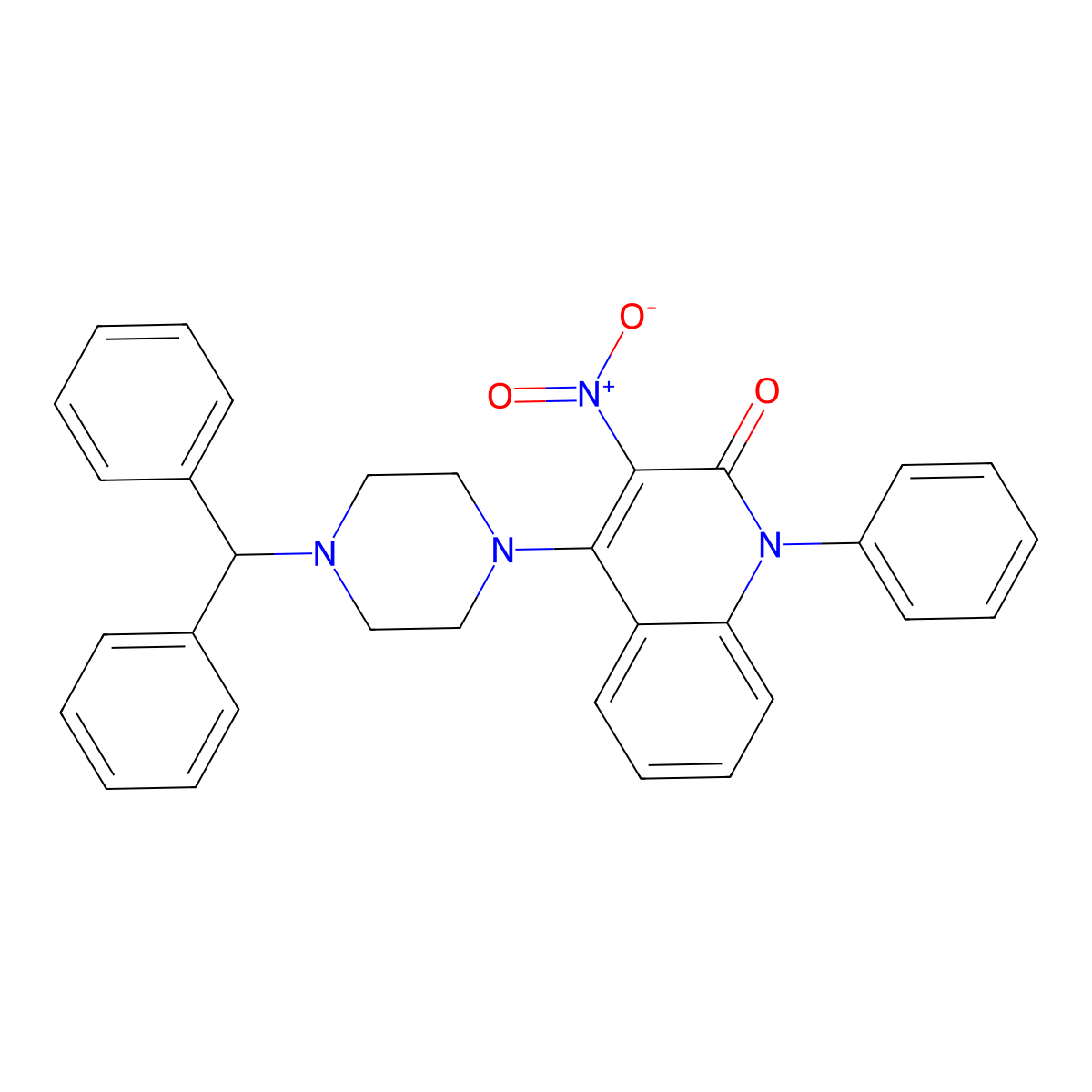 4-(4-benzhydrylpiperazin-1-yl)-3-nitro-1-phenylquinolin-2(1H)-one molecular structure, CAS 384352-10-7