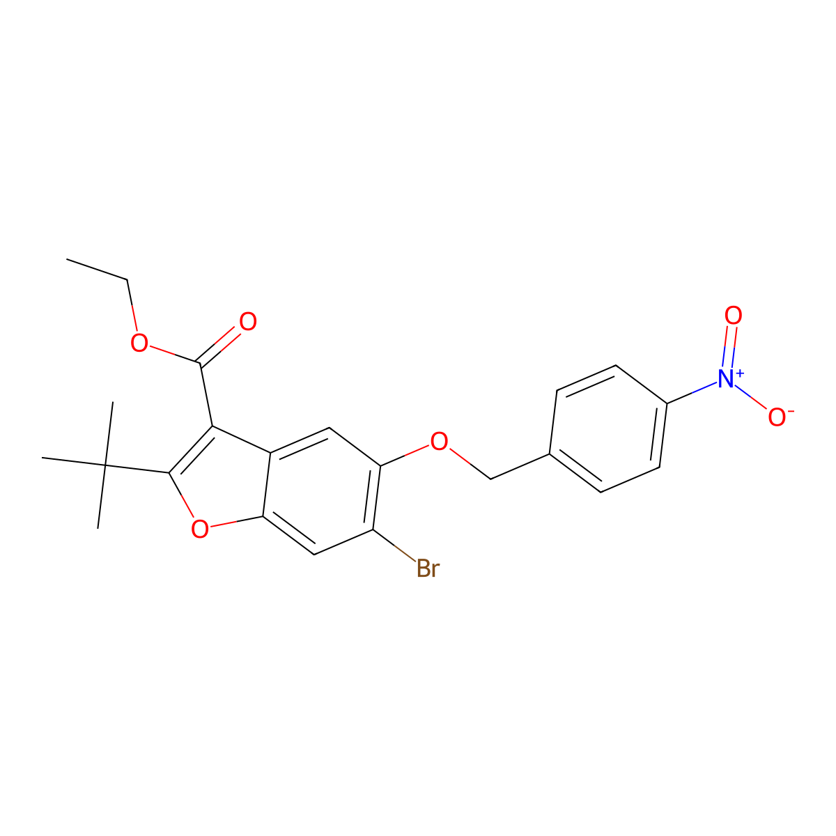 Ethyl 6-bromo-2-tert-butyl-5-[(4-nitrophenyl)methoxy]-1-benzofuran-3-carboxylate molecular structure, CAS 384352-14-1