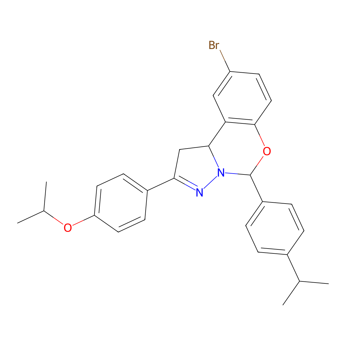 9-Bromo-2-[4-(propan-2-yloxy)phenyl]-5-[4-(propan-2-yl)phenyl]-1,10b-dihydropyrazolo[1,5-c][1,3]benzoxazine molecular structure, CAS 384352-20-9