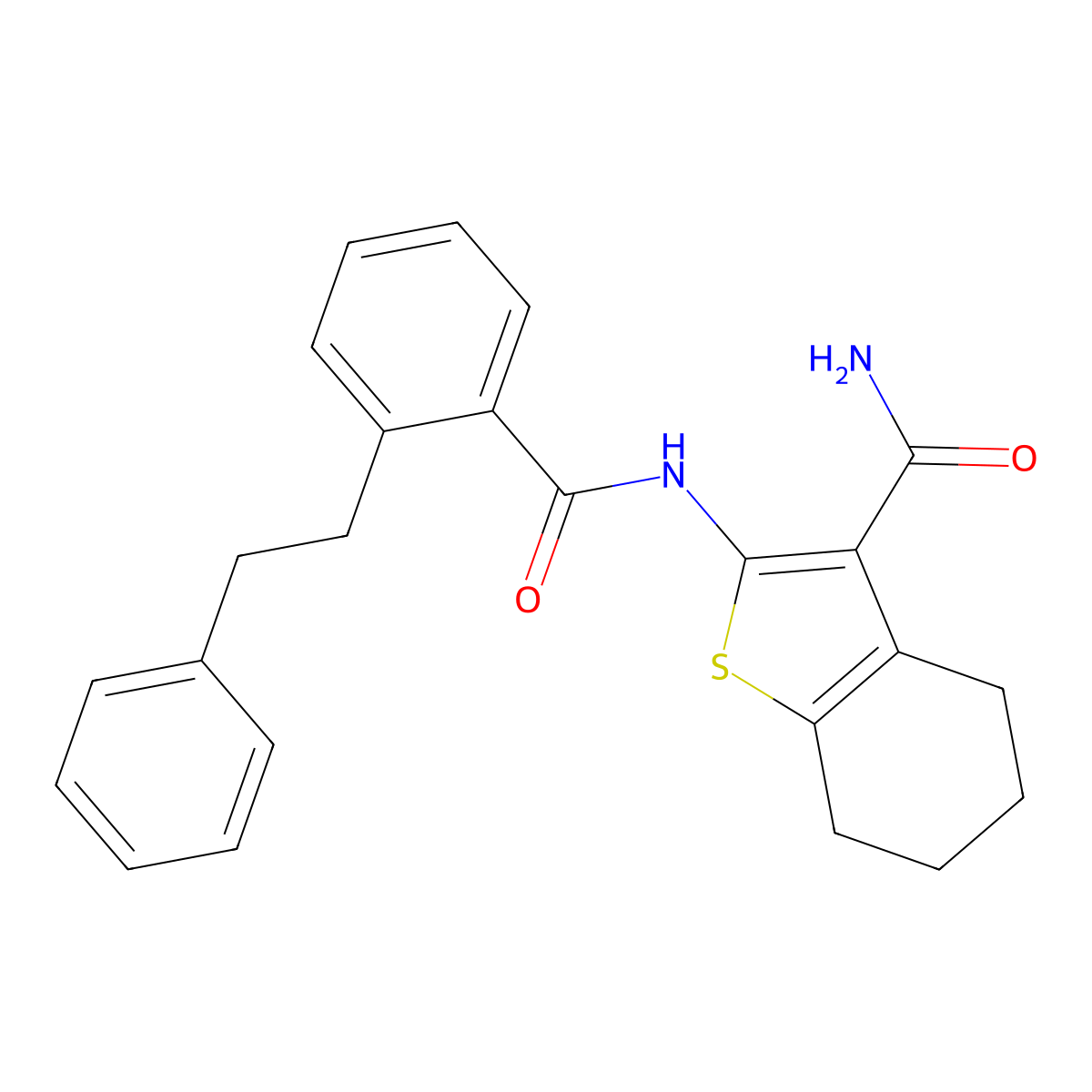 2-({[2-(2-Phenylethyl)phenyl]carbonyl}amino)-4,5,6,7-tetrahydro-1-benzothiophene-3-carboxamide molecular structure, CAS 384352-60-7