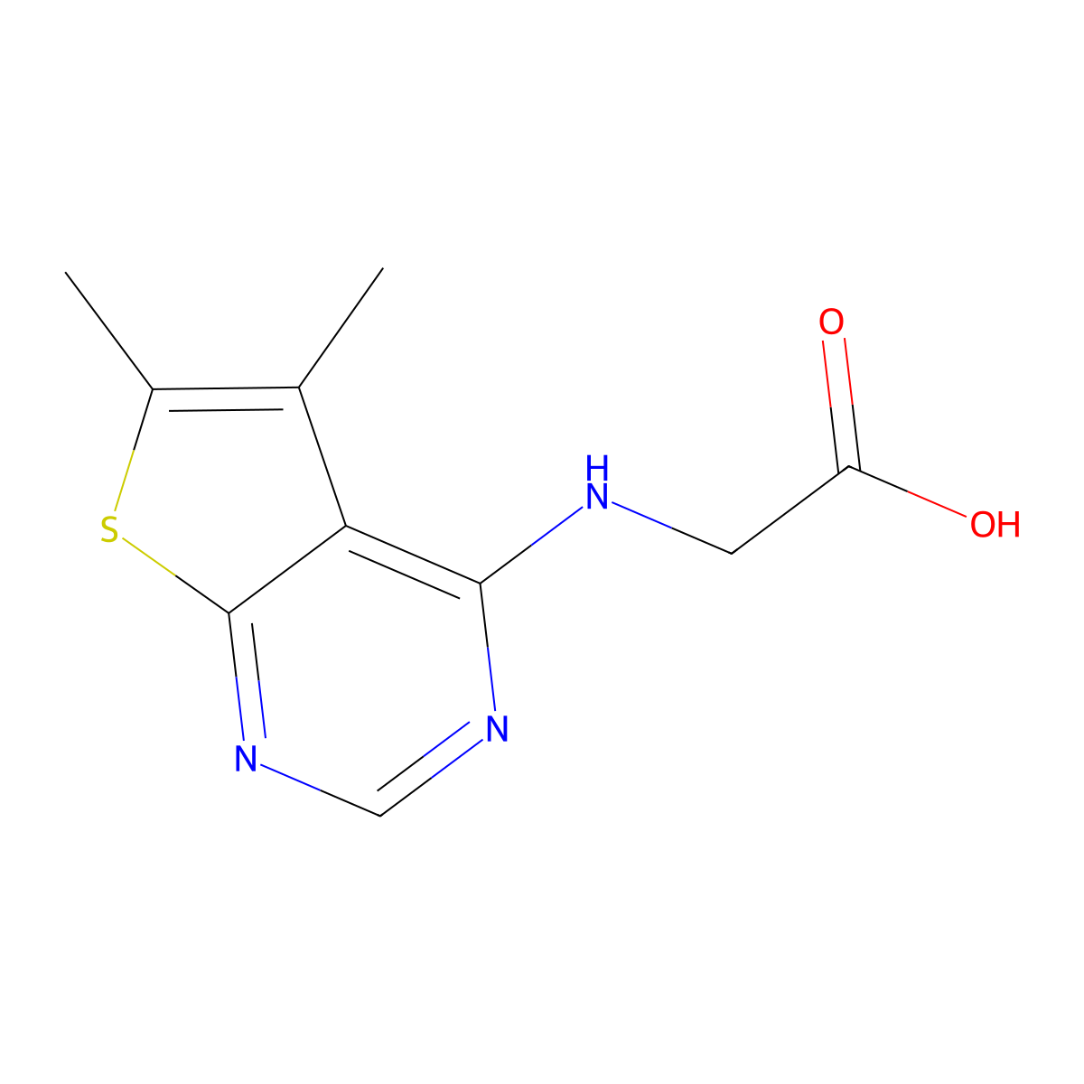 (5,6-Dimethyl-thieno[2,3-d]pyrimidin-4-ylamino)-acetic acid molecular structure, CAS 384353-04-2