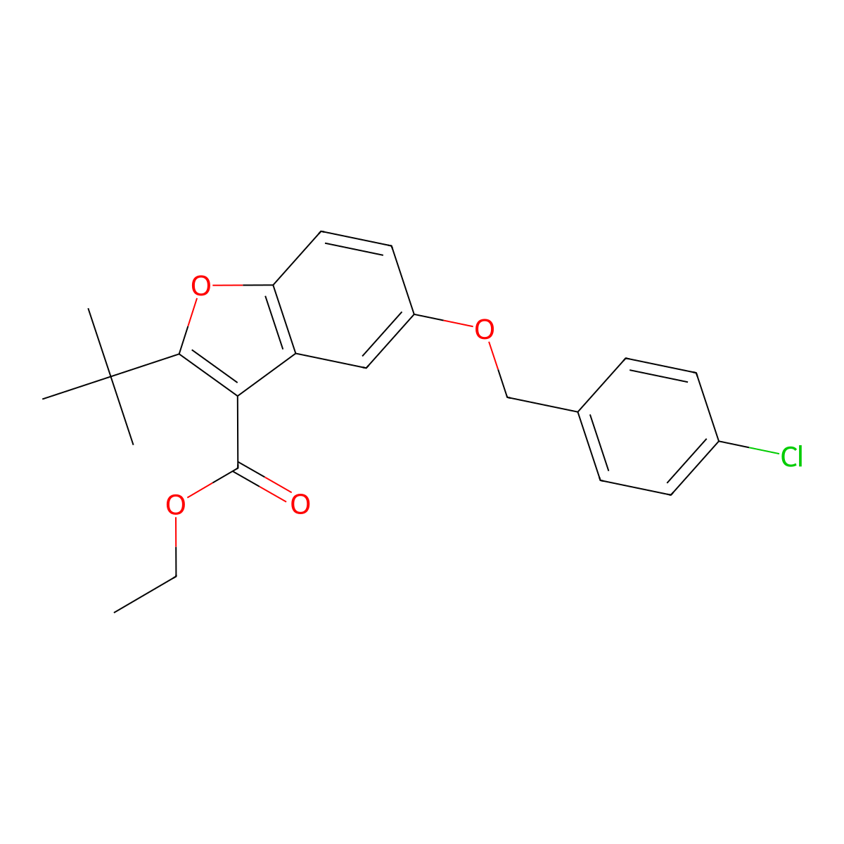 Ethyl 2-tert-butyl-5-[(4-chlorophenyl)methoxy]-1-benzofuran-3-carboxylate molecular structure, CAS 384353-32-6