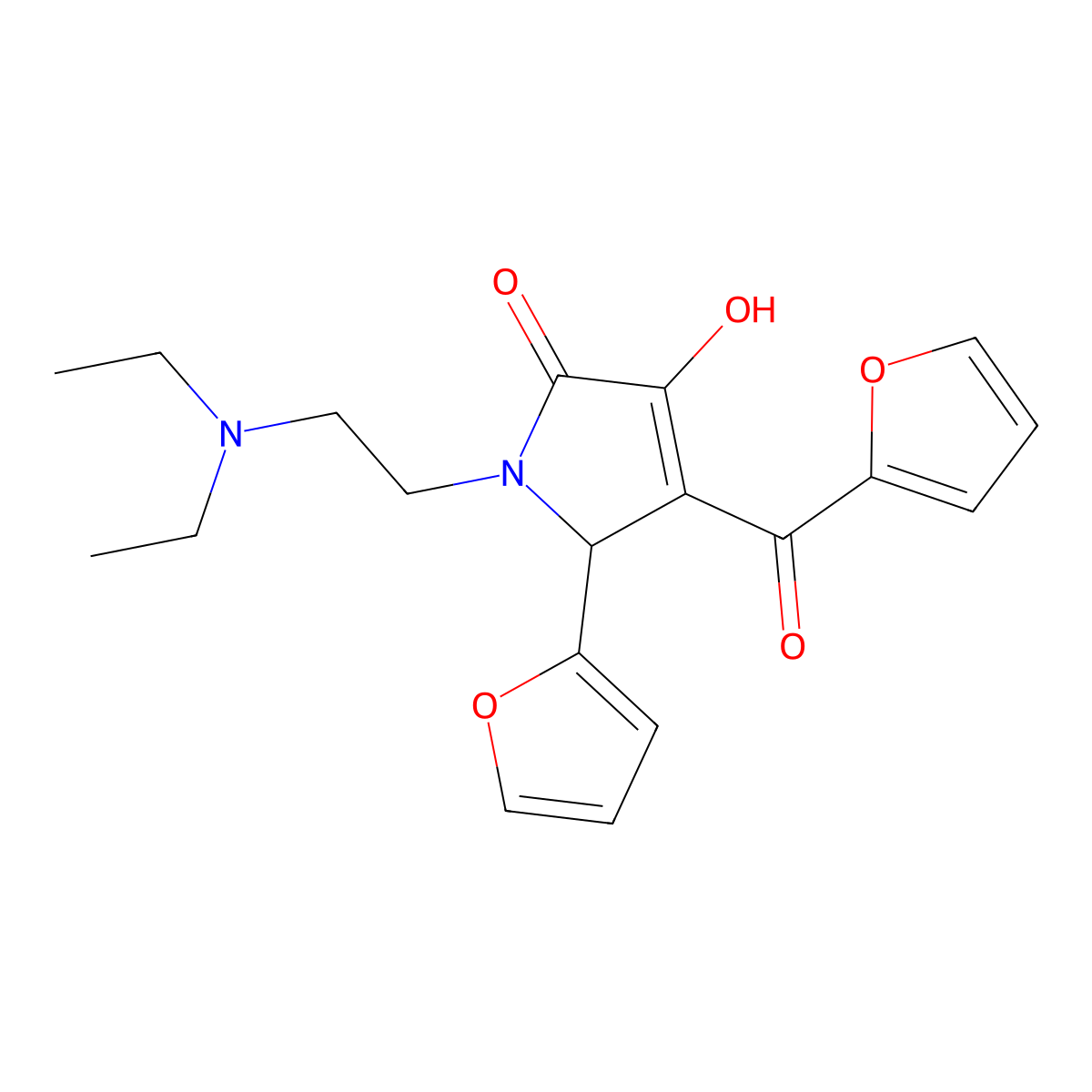 1-[2-(diethylamino)ethyl]-5-(furan-2-yl)-4-(furan-2-ylcarbonyl)-3-hydroxy-1,5-dihydro-2H-pyrrol-2-one molecular structure, CAS 384353-38-2