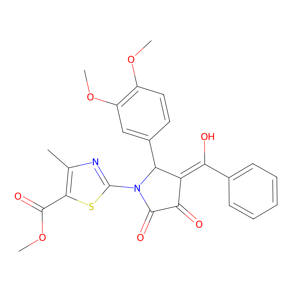 methyl 2-[3-benzoyl-2-(3,4-dimethoxyphenyl)-4-hydroxy-5-oxo-2,5-dihydro-1H-pyrrol-1-yl]-4-methyl-1,3-thiazole-5-carboxylate molecular structure, CAS 384353-51-9