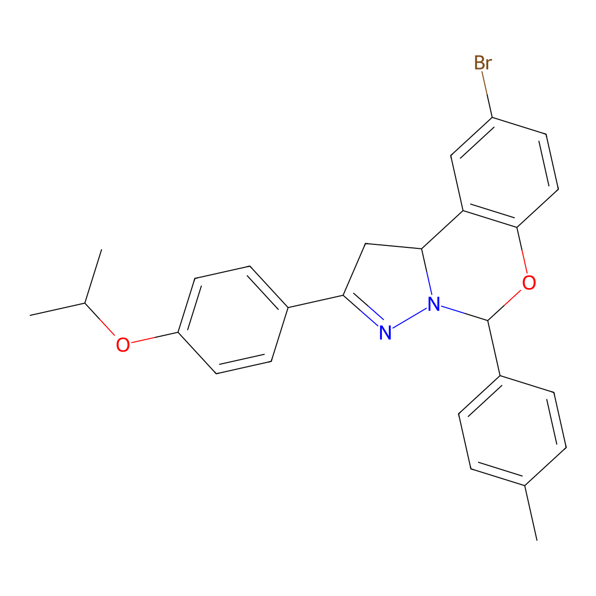 9-Bromo-5-(4-methylphenyl)-2-[4-(propan-2-yloxy)phenyl]-1,10b-dihydropyrazolo[1,5-c][1,3]benzoxazine molecular structure, CAS 384353-68-8