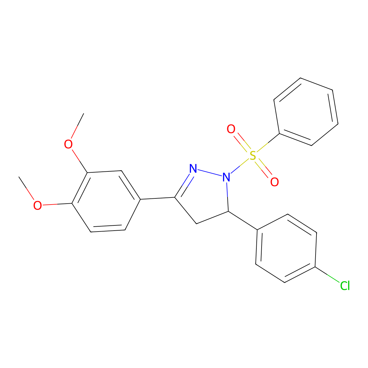 5-(4-chlorophenyl)-3-(3,4-dimethoxyphenyl)-1-(phenylsulfonyl)-4,5-dihydro-1H-pyrazole molecular structure, CAS 384355-74-2