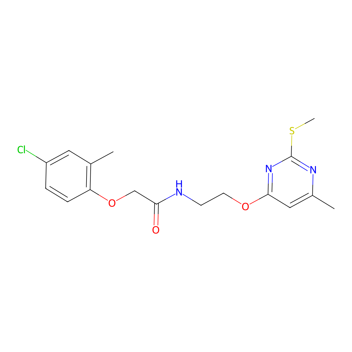2-(4-chloro-2-methylphenoxy)-N-[2-(6-methyl-2-methylsulfanylpyrimidin-4-yl)oxyethyl]acetamide molecular structure, CAS 384355-88-8