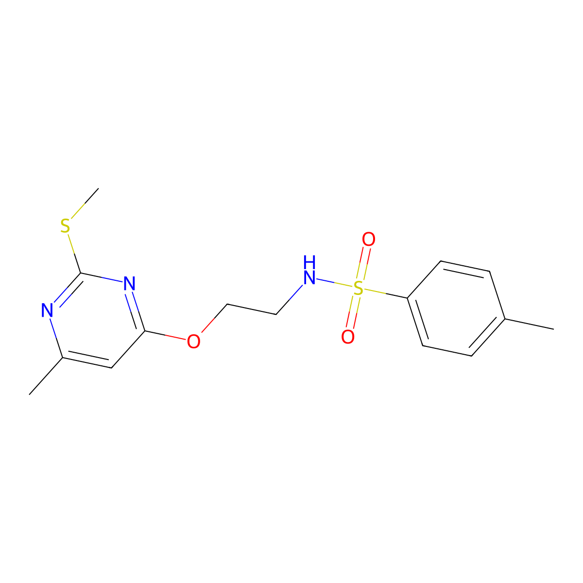 4-methyl-N-[2-(6-methyl-2-methylsulfanylpyrimidin-4-yl)oxyethyl]benzenesulfonamide molecular structure, CAS 384356-11-0