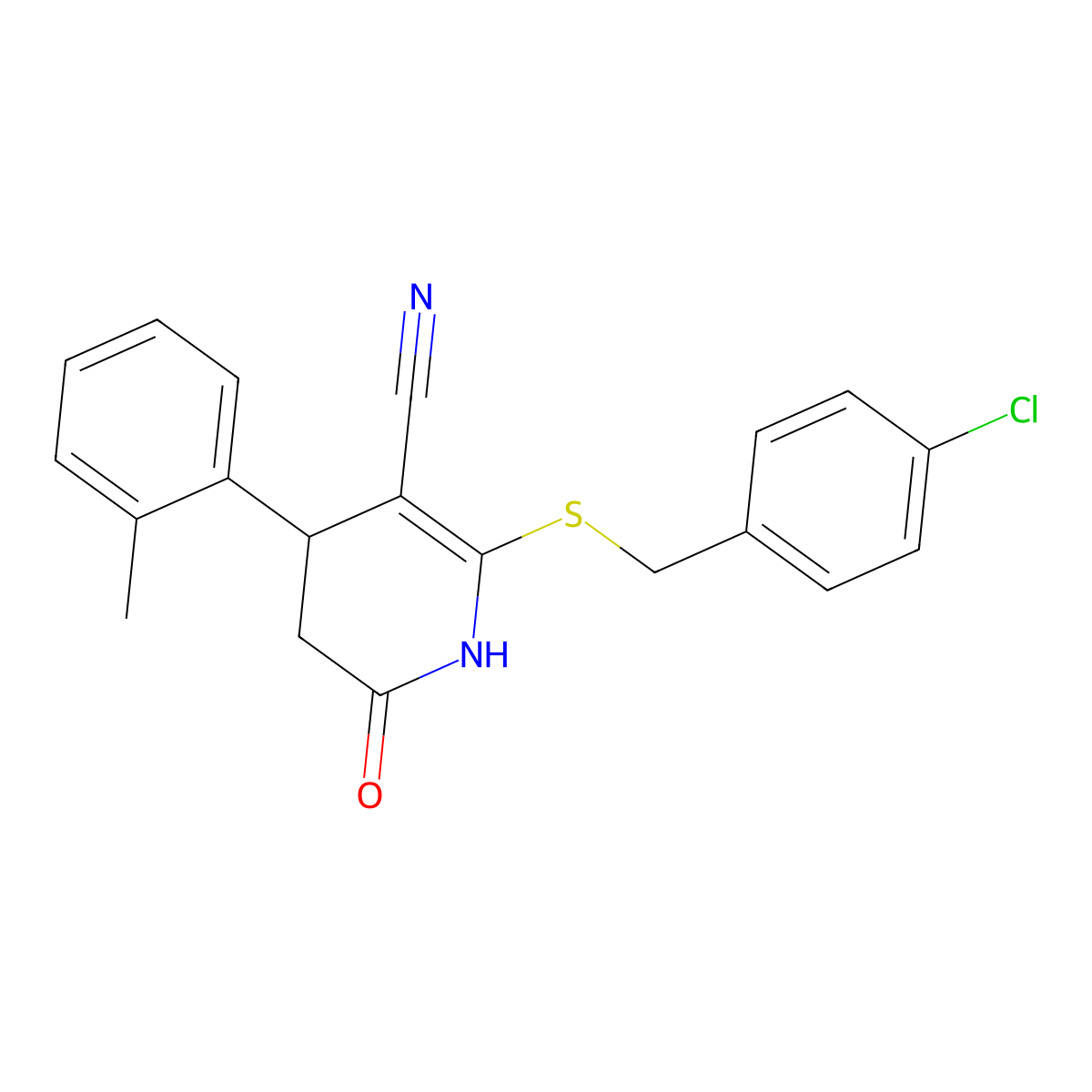 2-((4-Chlorobenzyl)thio)-6-oxo-4-(o-tolyl)-1,4,5,6-tetrahydropyridine-3-carbonitrile molecular structure, CAS 384356-29-0