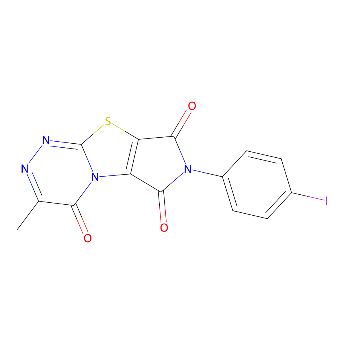 7-(4-iodophenyl)-3-methyl-4H,6H-pyrrolo[3',4':4,5][1,3]thiazolo[2,3-c][1,2,4]triazine-4,6,8(7H)-trione molecular structure, CAS 384356-59-6