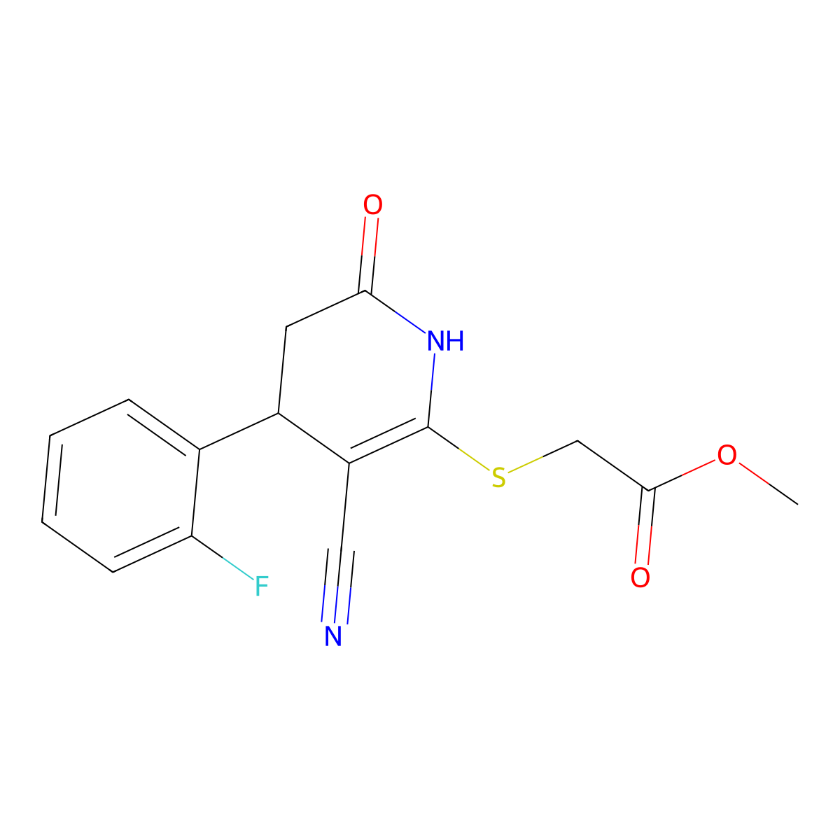 Methyl {[3-cyano-4-(2-fluorophenyl)-6-oxo-1,4,5,6-tetrahydropyridin-2-yl]sulfanyl}acetate molecular structure, CAS 384356-73-4