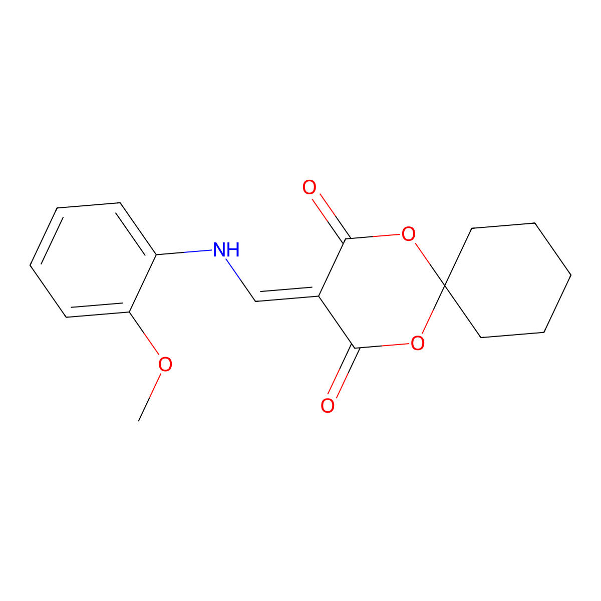 3-(((2-Methoxyphenyl)amino)methylene)-1,5-dioxaspiro[5.5]undecane-2,4-dione molecular structure, CAS 384357-00-0