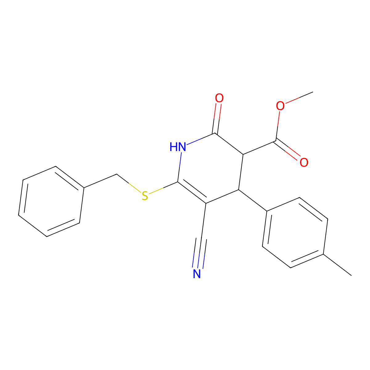 methyl 6-benzylsulfanyl-5-cyano-4-(4-methylphenyl)-2-oxo-3,4-dihydro-1H-pyridine-3-carboxylate molecular structure, CAS 384357-08-8
