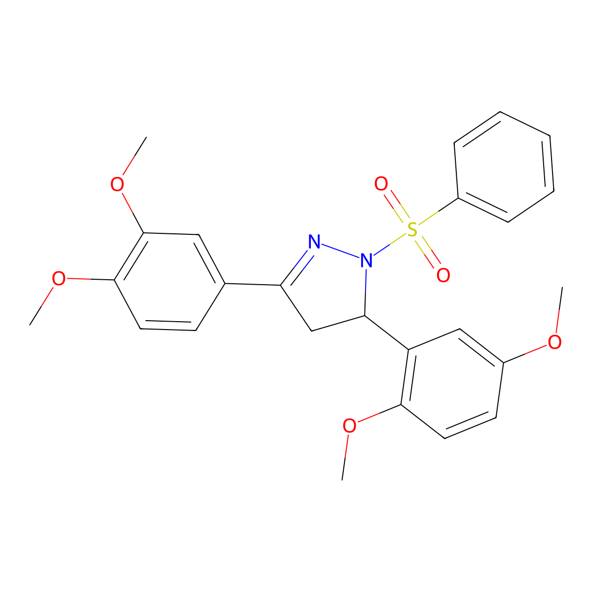 5-(2,5-dimethoxyphenyl)-3-(3,4-dimethoxyphenyl)-1-(phenylsulfonyl)-4,5-dihydro-1H-pyrazole molecular structure, CAS 384357-16-8