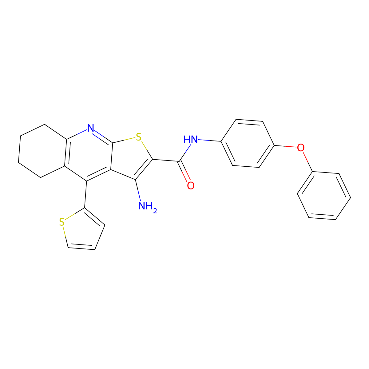 3-amino-N-(4-phenoxyphenyl)-4-(thiophen-2-yl)-5,6,7,8-tetrahydrothieno[2,3-b]quinoline-2-carboxamide molecular structure, CAS 384357-33-9