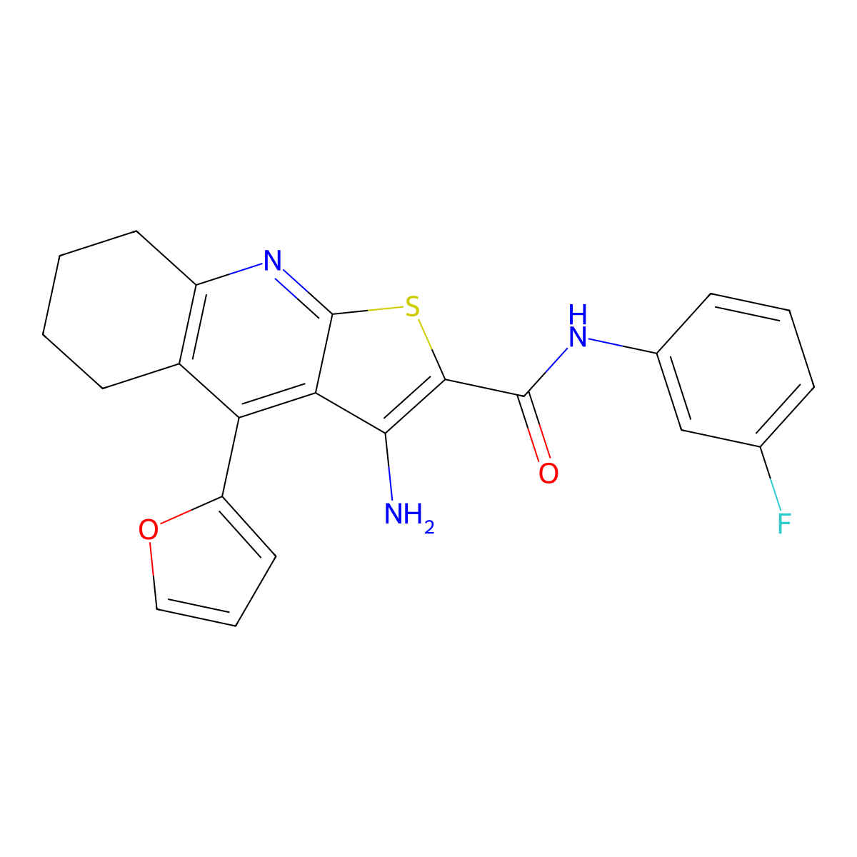 3-amino-N-(3-fluorophenyl)-4-(furan-2-yl)-5,6,7,8-tetrahydrothieno[2,3-b]quinoline-2-carboxamide molecular structure, CAS 384357-41-9