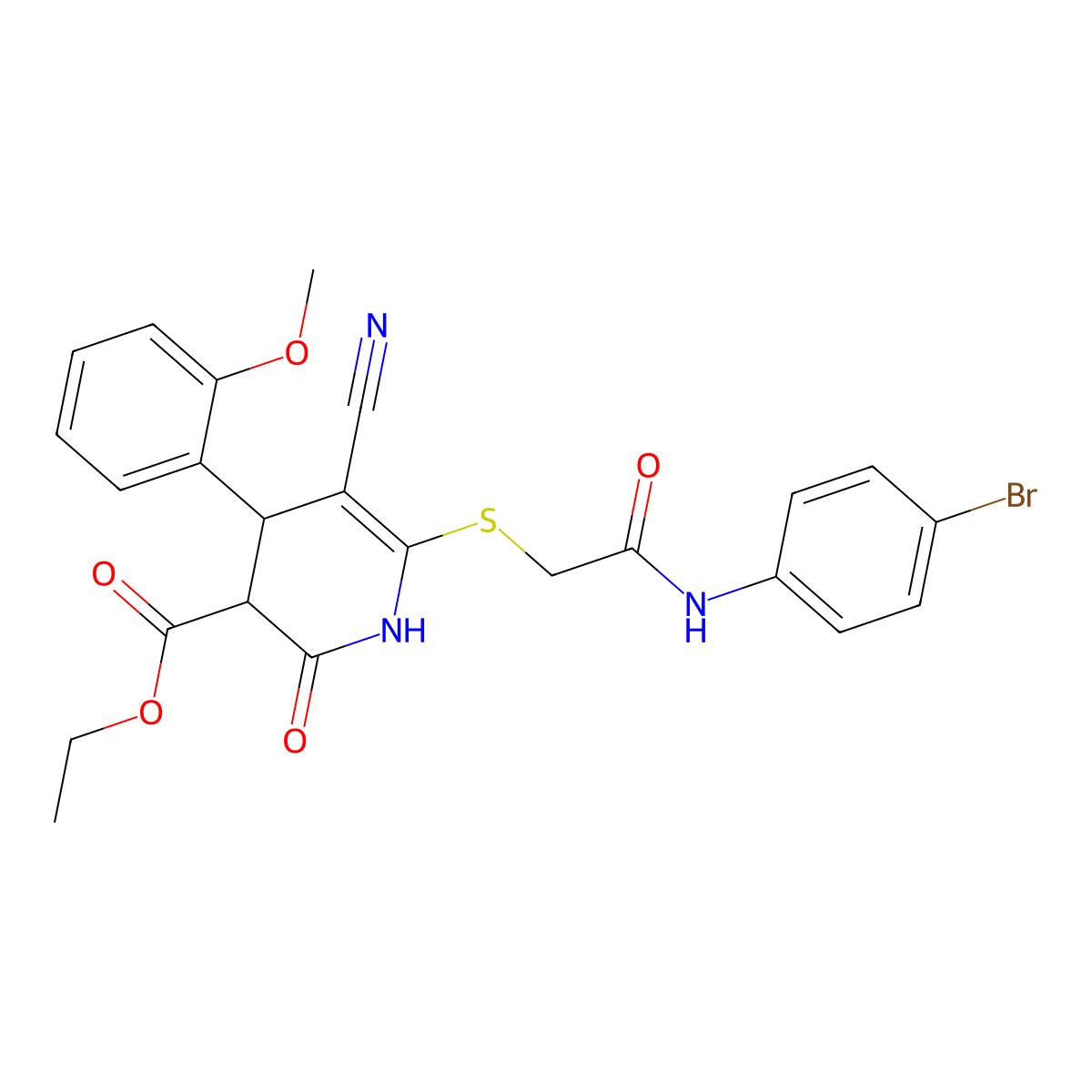 Ethyl 6-({2-[(4-bromophenyl)amino]-2-oxoethyl}sulfanyl)-5-cyano-2-hydroxy-4-(2-methoxyphenyl)-3,4-dihydropyridine-3-carboxylate molecular structure, CAS 384357-50-0