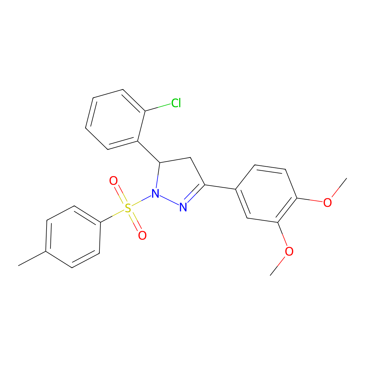 5-(2-chlorophenyl)-3-(3,4-dimethoxyphenyl)-1-tosyl-4,5-dihydro-1H-pyrazole molecular structure, CAS 384357-59-9