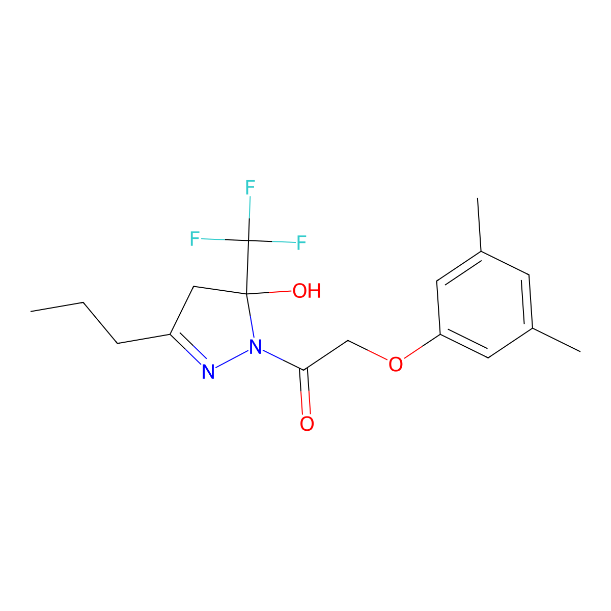 2-(3,5-dimethylphenoxy)-1-[5-hydroxy-3-propyl-5-(trifluoromethyl)-4H-pyrazol-1-yl]ethanone molecular structure, CAS 384357-66-8