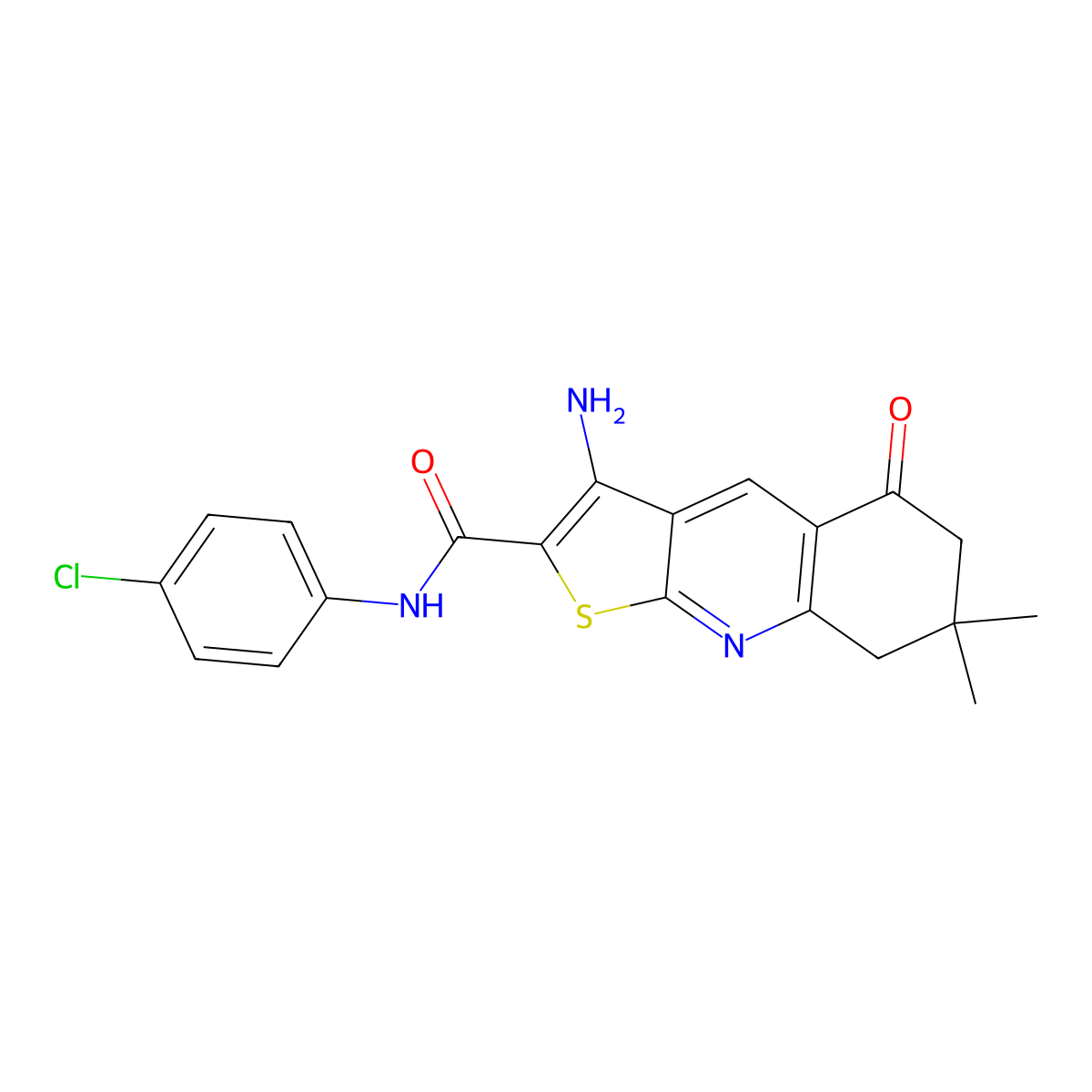 3-amino-N-(4-chlorophenyl)-7,7-dimethyl-5-oxo-6,8-dihydrothieno[2,3-b]quinoline-2-carboxamide molecular structure, CAS 384358-02-5