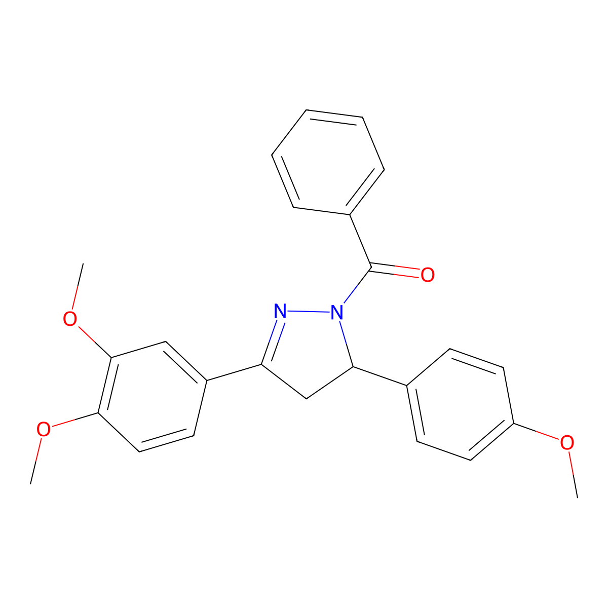 (3-(3,4-dimethoxyphenyl)-5-(4-methoxyphenyl)-4,5-dihydro-1H-pyrazol-1-yl)(phenyl)methanone molecular structure, CAS 384359-06-2
