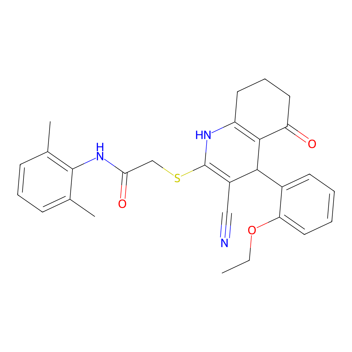 2-((3-cyano-4-(2-ethoxyphenyl)-5-oxo-1,4,5,6,7,8-hexahydroquinolin-2-yl)thio)-N-(2,6-dimethylphenyl)acetamide molecular structure, CAS 384359-24-4