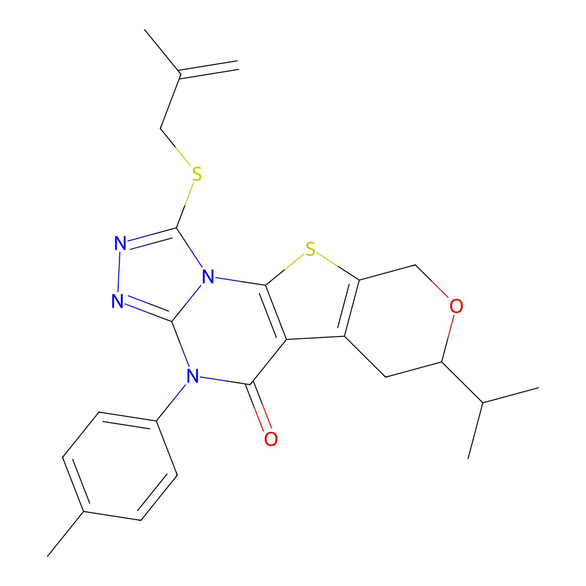7-isopropyl-1-((2-methylallyl)thio)-4-(p-tolyl)-6,7-dihydro-4H-pyrano[4',3':4,5]thieno[3,2-e][1,2,4]triazolo[4,3-a]pyrimidin-5(9H)-one molecular structure, CAS 384359-27-7