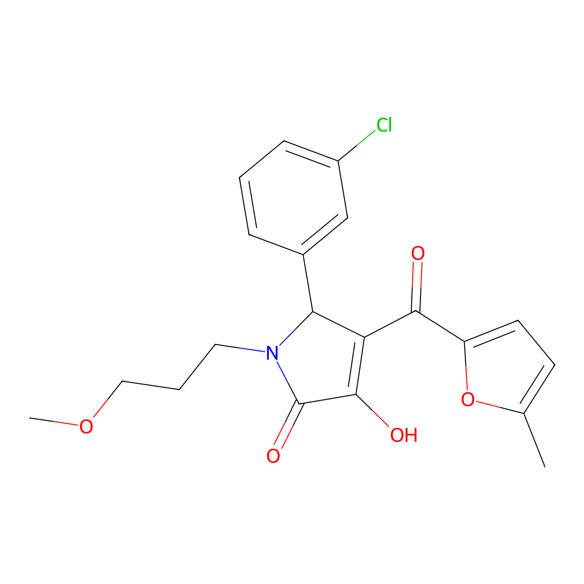 (4E)-5-(3-chlorophenyl)-4-[hydroxy(5-methylfuran-2-yl)methylidene]-1-(3-methoxypropyl)pyrrolidine-2,3-dione molecular structure, CAS 384359-43-7