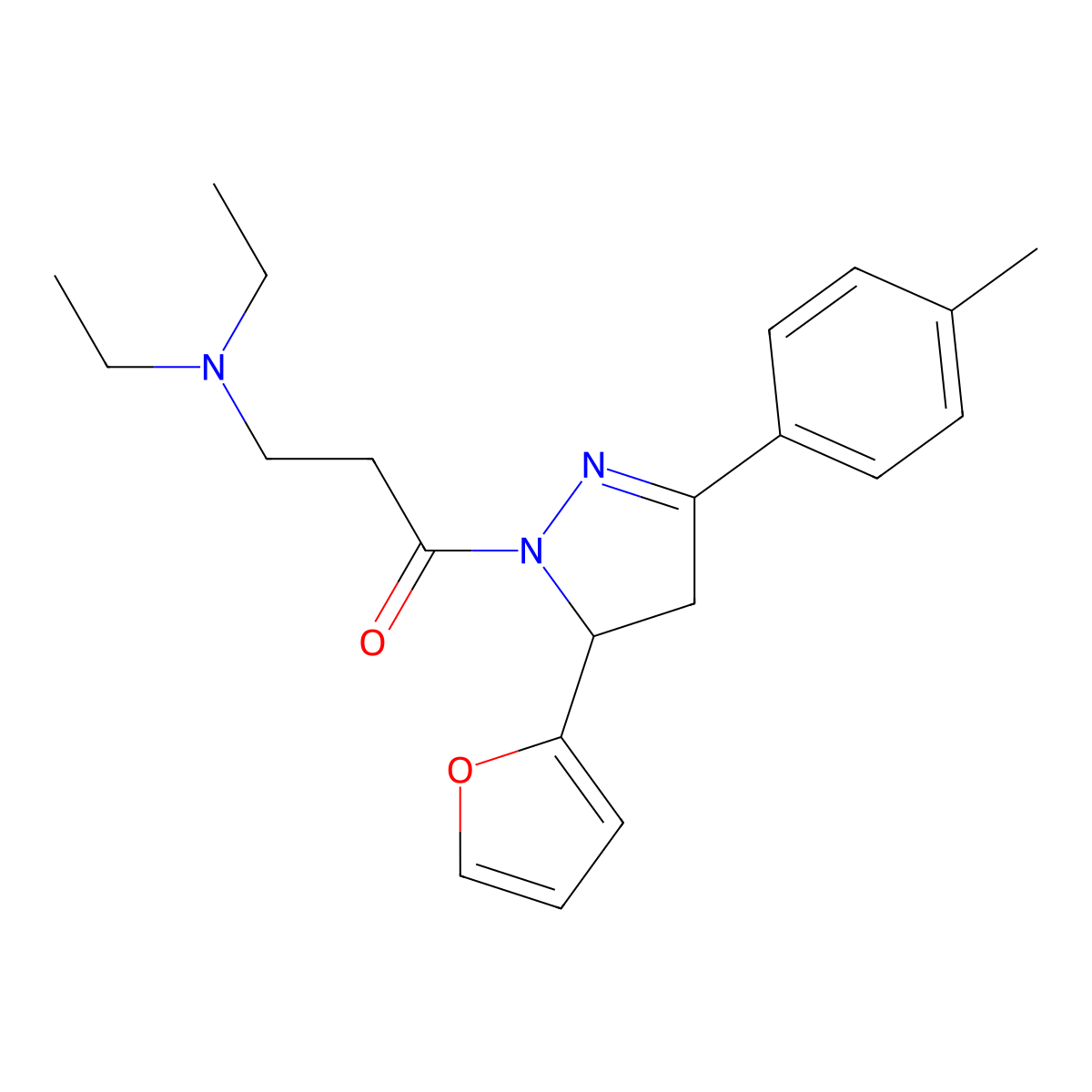 3-(diethylamino)-1-(5-(furan-2-yl)-3-(p-tolyl)-4,5-dihydro-1H-pyrazol-1-yl)propan-1-one molecular structure, CAS 384359-48-2
