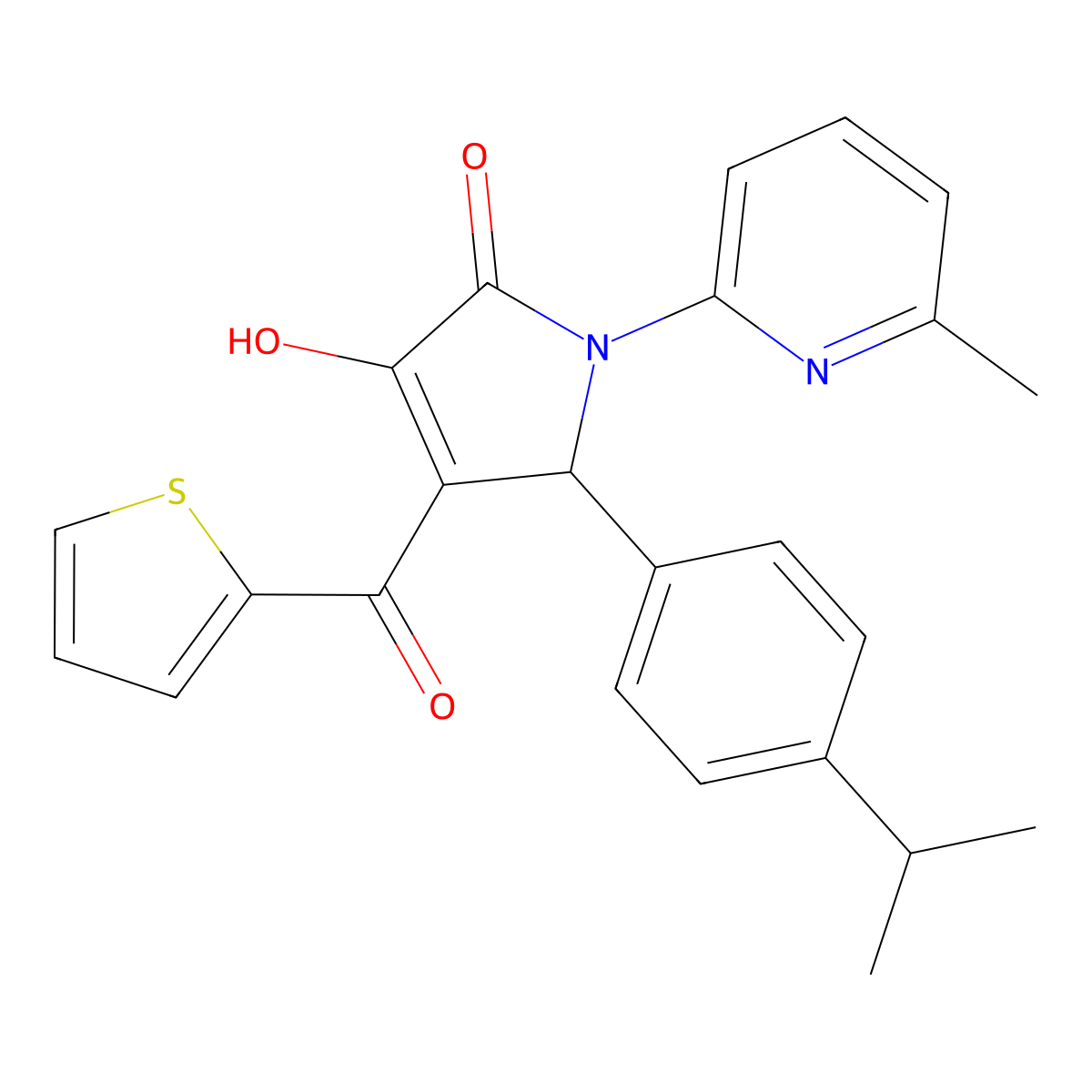 3-hydroxy-1-(6-methylpyridin-2-yl)-5-[4-(propan-2-yl)phenyl]-4-(thiophen-2-ylcarbonyl)-1,5-dihydro-2H-pyrrol-2-one molecular structure, CAS 384359-74-4