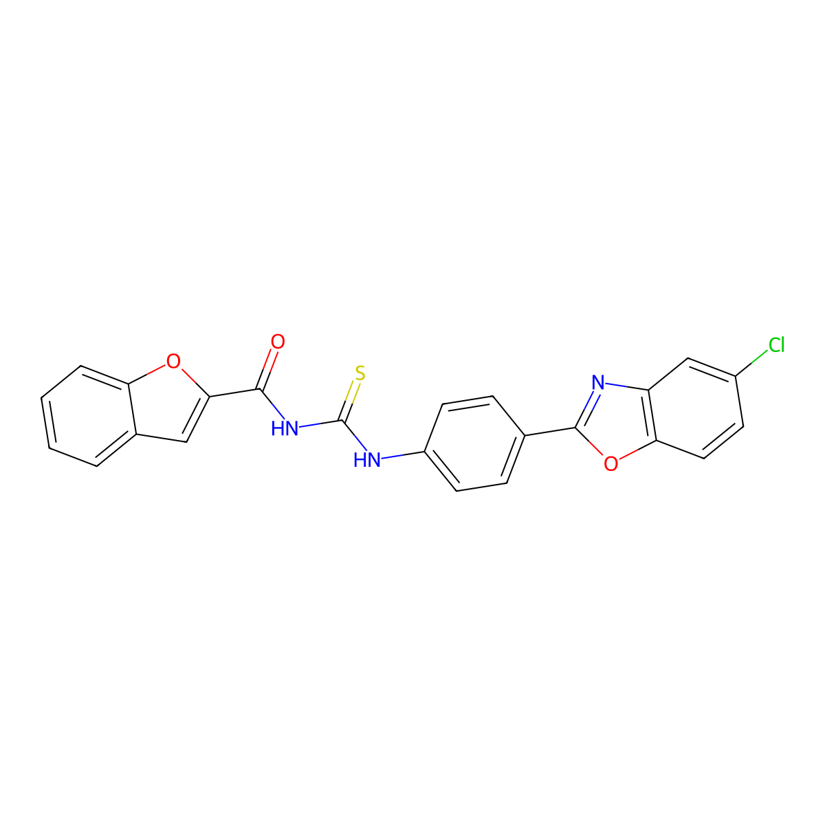 N-[[4-(5-chloro-1,3-benzoxazol-2-yl)phenyl]carbamothioyl]-1-benzofuran-2-carboxamide molecular structure, CAS 384359-85-7
