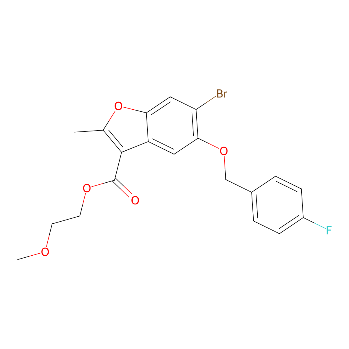 2-Methoxyethyl 6-bromo-5-[(4-fluorophenyl)methoxy]-2-methyl-1-benzofuran-3-carboxylate molecular structure, CAS 384360-78-5
