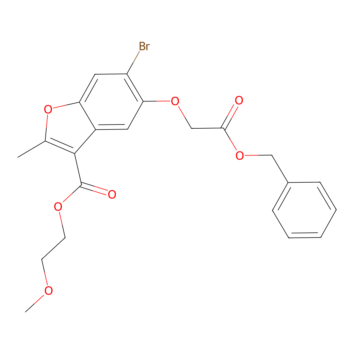 2-Methoxyethyl 6-bromo-2-methyl-5-(2-oxo-2-phenylmethoxyethoxy)-1-benzofuran-3-carboxylate molecular structure, CAS 384360-88-7