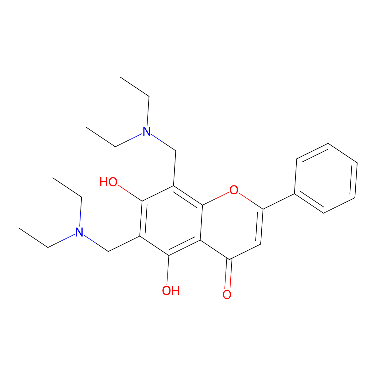 6,8-bis((diethylamino)methyl)-5,7-dihydroxy-2-phenyl-4H-chromen-4-one molecular structure, CAS 384360-89-8