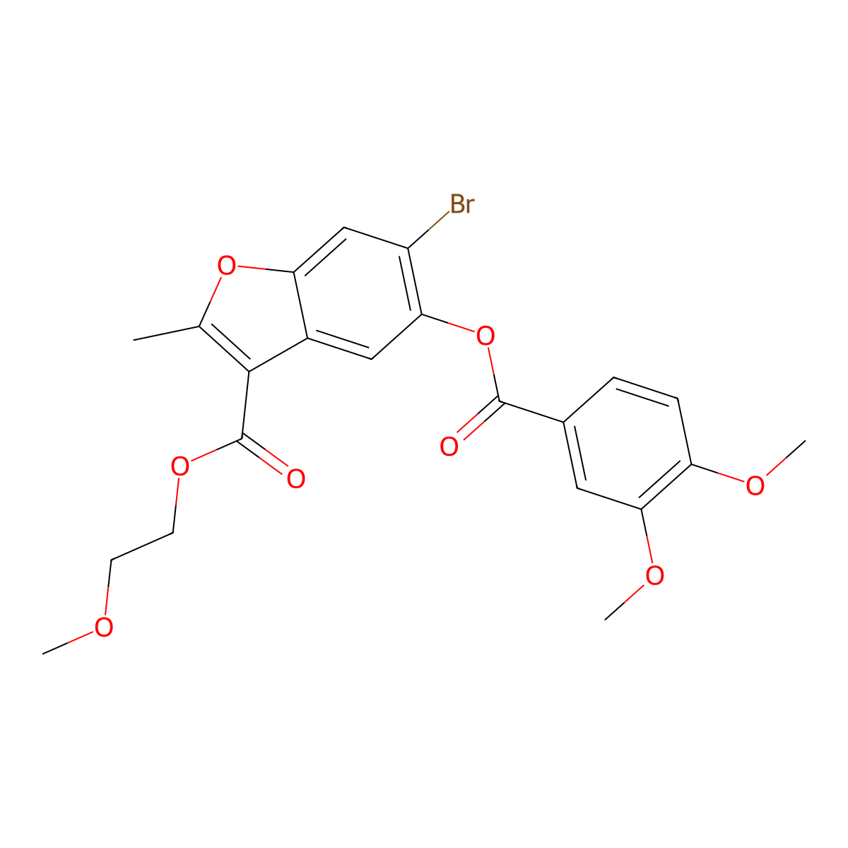 2-Methoxyethyl 6-bromo-5-((3,4-dimethoxybenzoyl)oxy)-2-methylbenzofuran-3-carboxylate molecular structure, CAS 384360-93-4