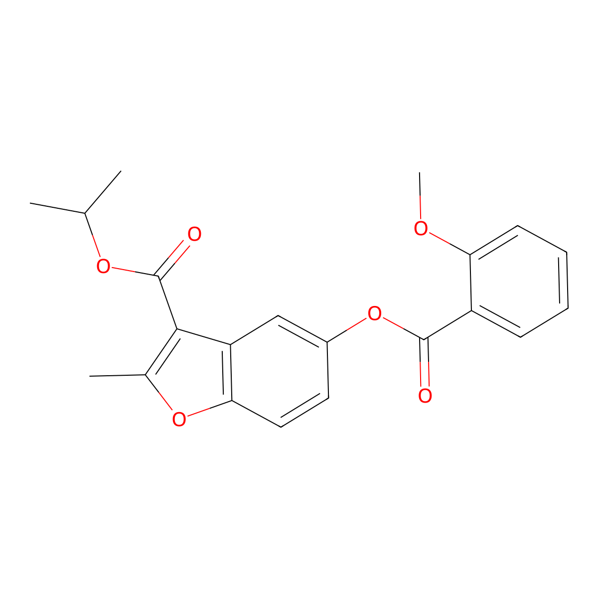 Isopropyl 5-((2-methoxybenzoyl)oxy)-2-methylbenzofuran-3-carboxylate molecular structure, CAS 384361-17-5