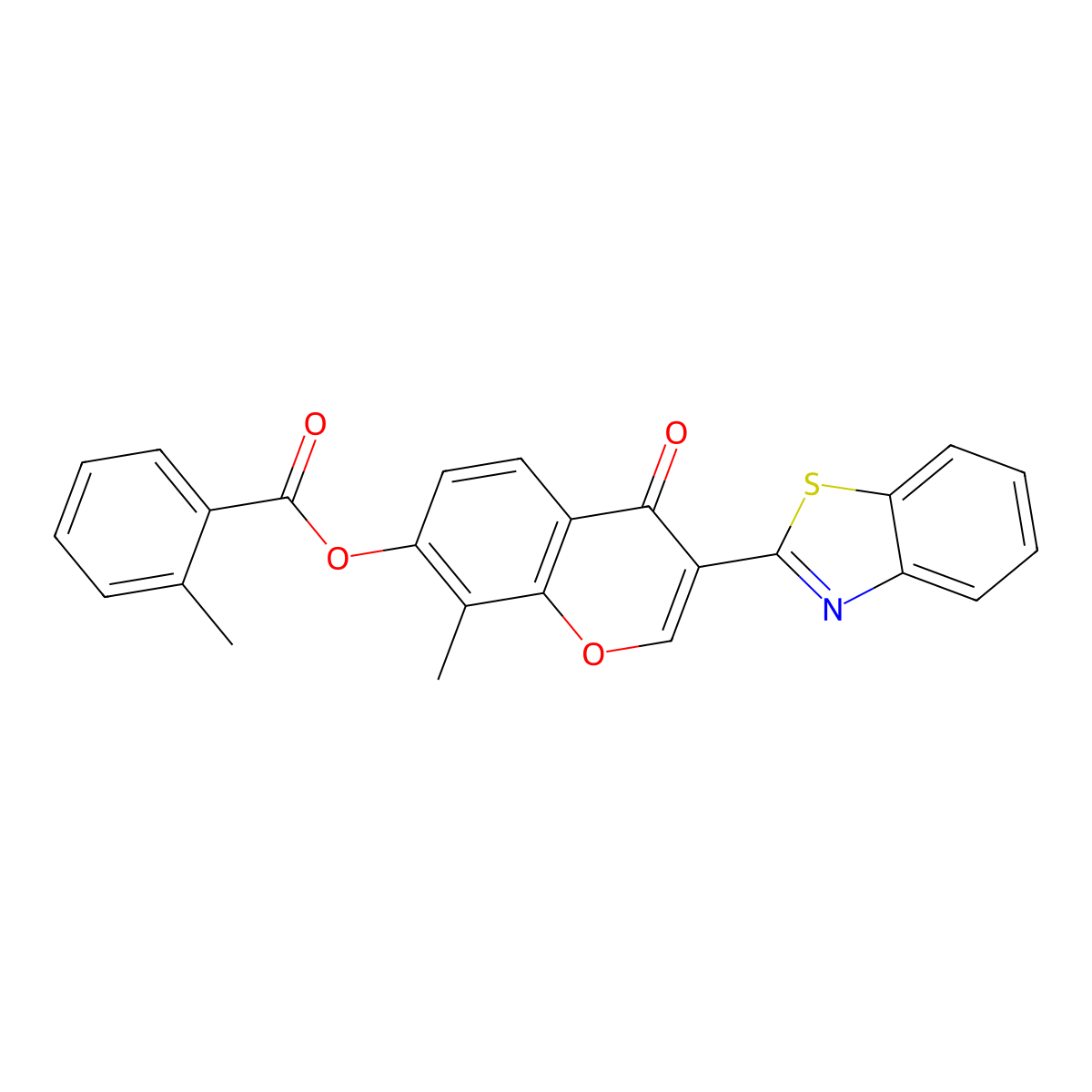 3-(benzo[d]thiazol-2-yl)-8-methyl-4-oxo-4H-chromen-7-yl 2-methylbenzoate molecular structure, CAS 384361-21-1