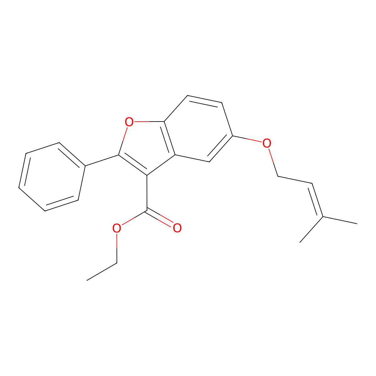 Ethyl 5-[(3-methylbut-2-en-1-yl)oxy]-2-phenyl-1-benzofuran-3-carboxylate molecular structure, CAS 384361-25-5