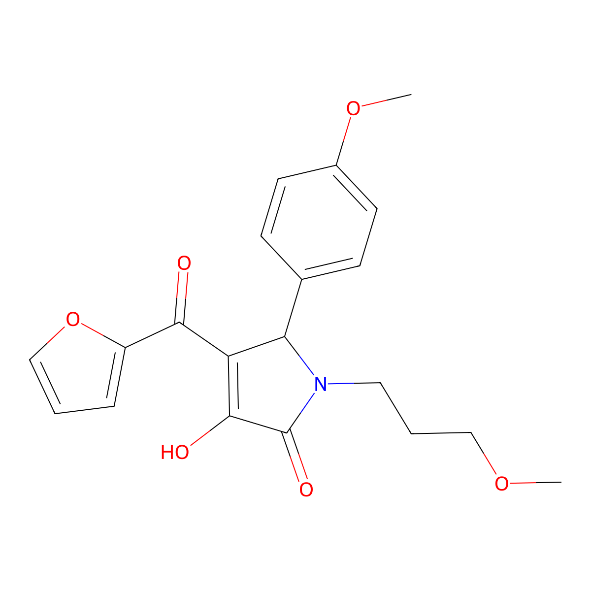 4-(furan-2-ylcarbonyl)-3-hydroxy-5-(4-methoxyphenyl)-1-(3-methoxypropyl)-1,5-dihydro-2H-pyrrol-2-one molecular structure, CAS 384361-29-9