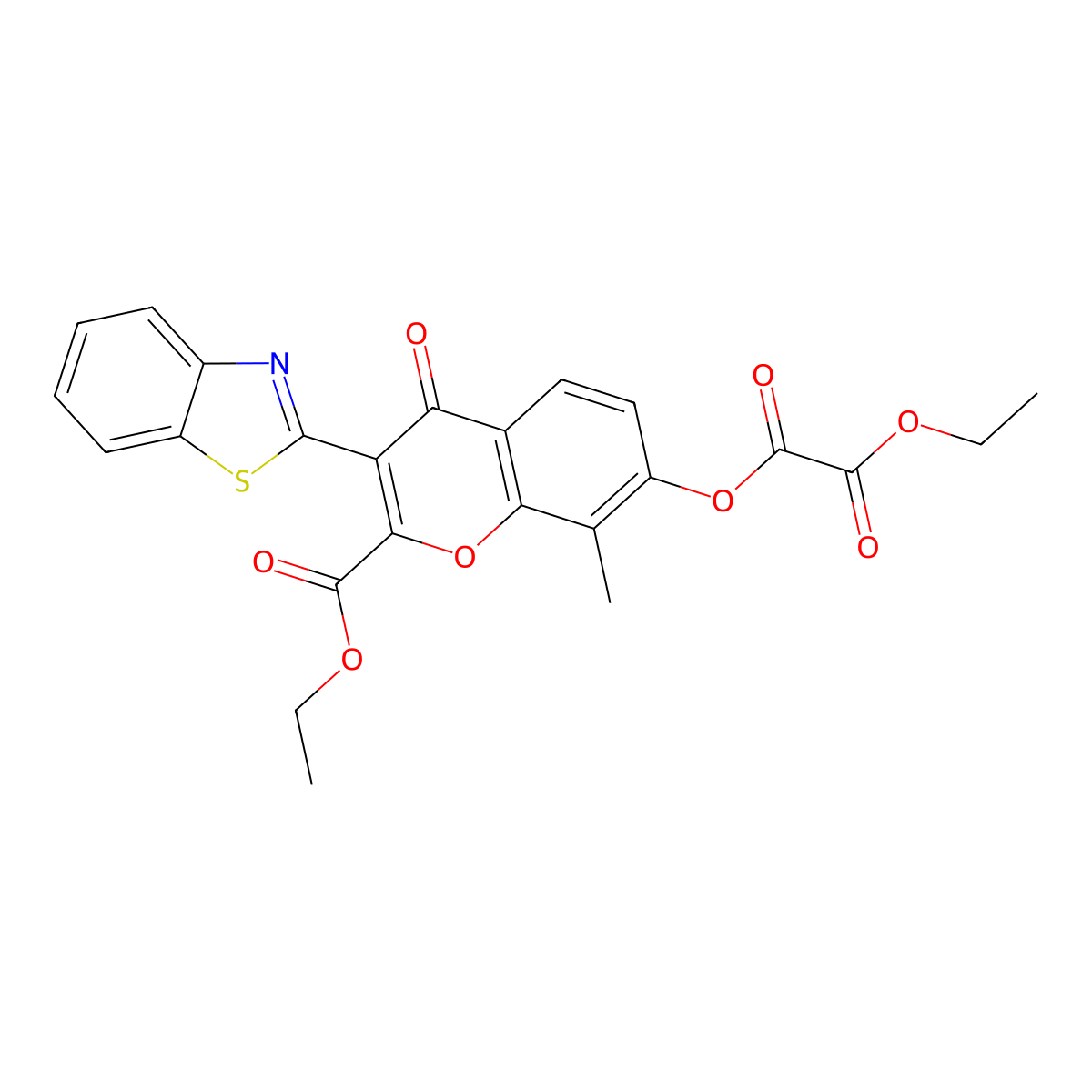 2-O-[3-(1,3-benzothiazol-2-yl)-2-ethoxycarbonyl-8-methyl-4-oxochromen-7-yl] 1-O-ethyl oxalate molecular structure, CAS 384361-31-3