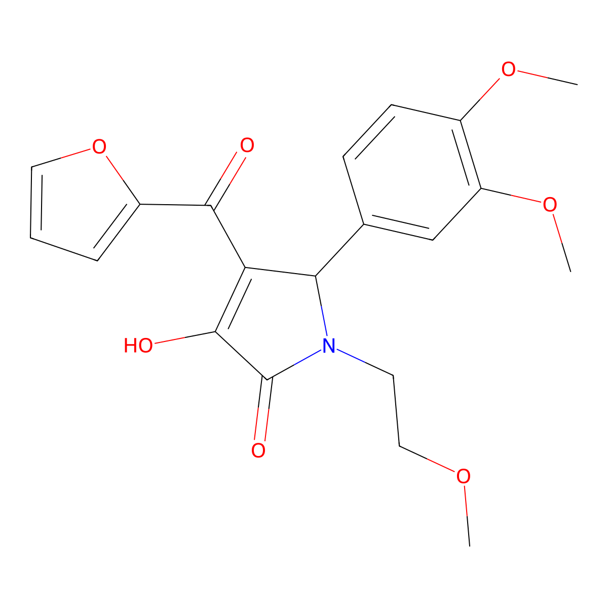 5-(3,4-dimethoxyphenyl)-4-(furan-2-ylcarbonyl)-3-hydroxy-1-(2-methoxyethyl)-1,5-dihydro-2H-pyrrol-2-one molecular structure, CAS 384361-34-6