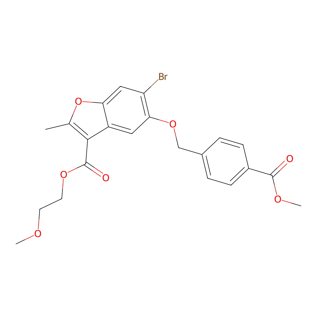2-Methoxyethyl 6-bromo-5-[(4-methoxycarbonylphenyl)methoxy]-2-methyl-1-benzofuran-3-carboxylate molecular structure, CAS 384361-41-5