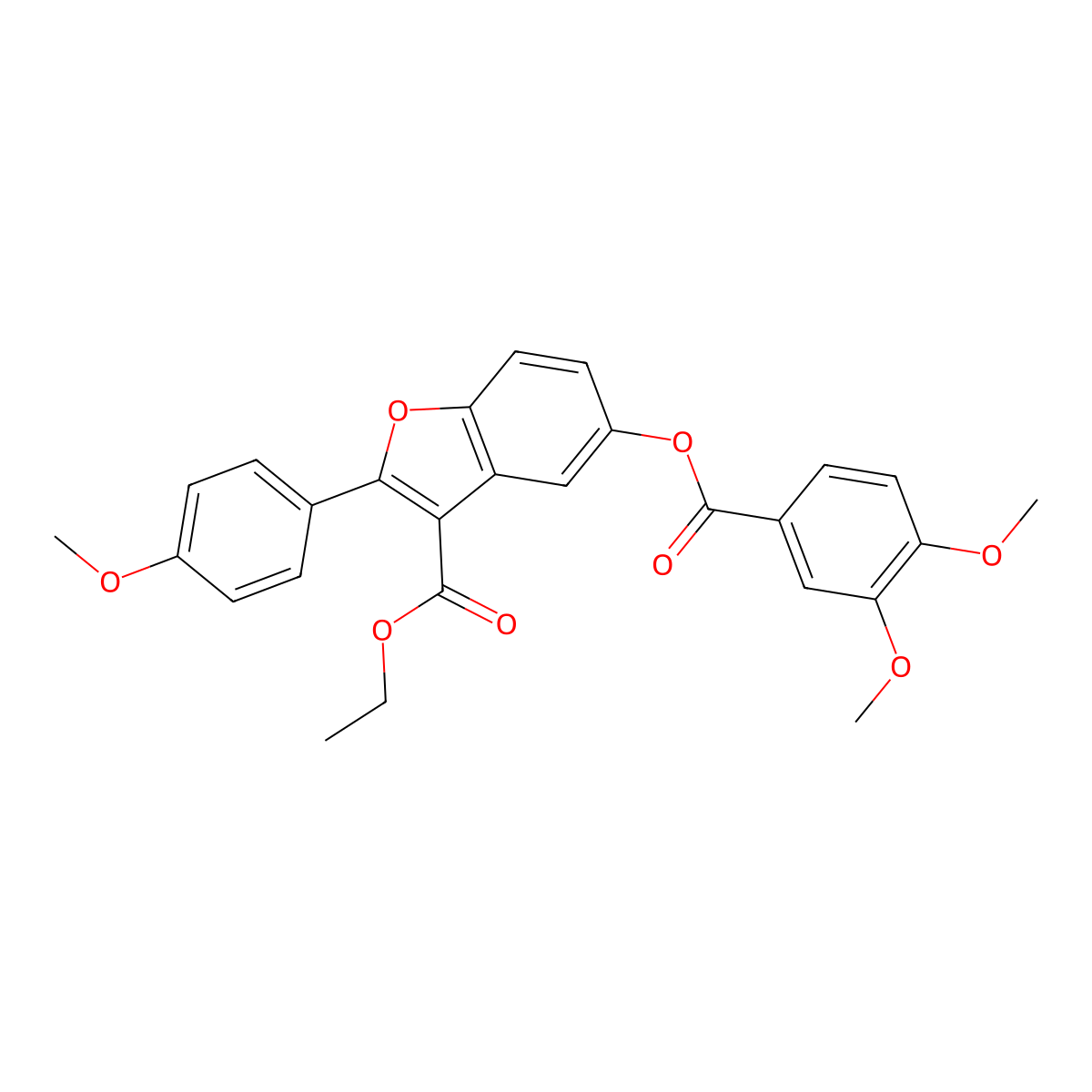 3-(Ethoxycarbonyl)-2-(4-methoxyphenyl)benzo[b]furan-5-yl 3,4-dimethoxybenzoate molecular structure, CAS 384361-61-9