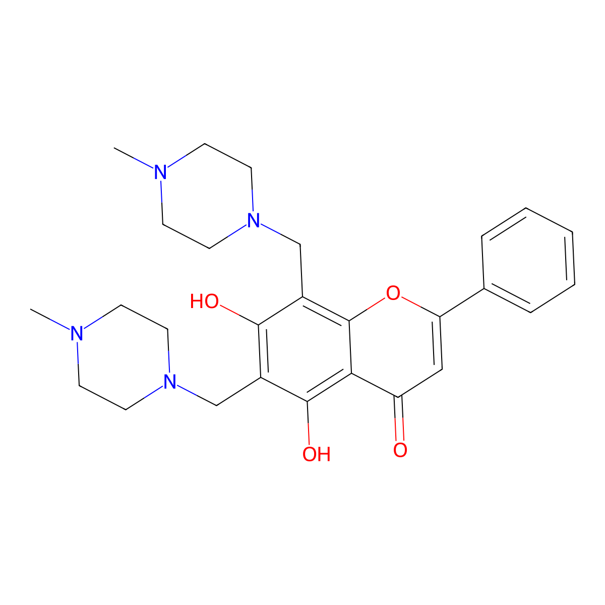 5,7-dihydroxy-6,8-bis((4-methylpiperazin-1-yl)methyl)-2-phenyl-4H-chromen-4-one molecular structure, CAS 384362-08-7
