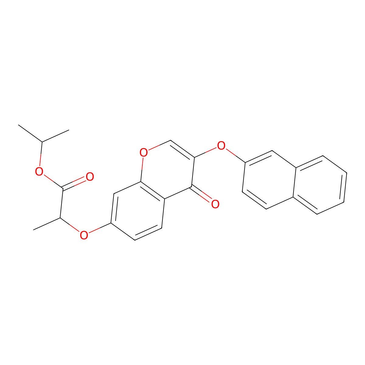 Methylethyl 2-(3-(2-naphthyloxy)-4-oxochromen-7-yloxy)propanoate molecular structure, CAS 384362-57-6