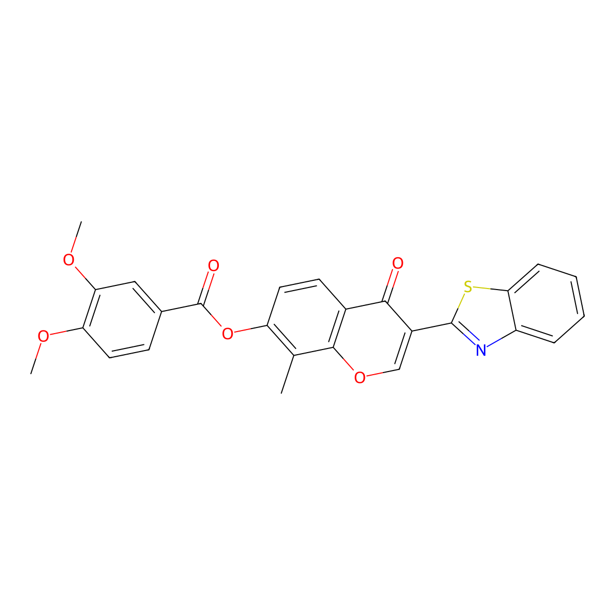 3-(benzo[d]thiazol-2-yl)-8-methyl-4-oxo-4H-chromen-7-yl 3,4-dimethoxybenzoate molecular structure, CAS 384363-02-4