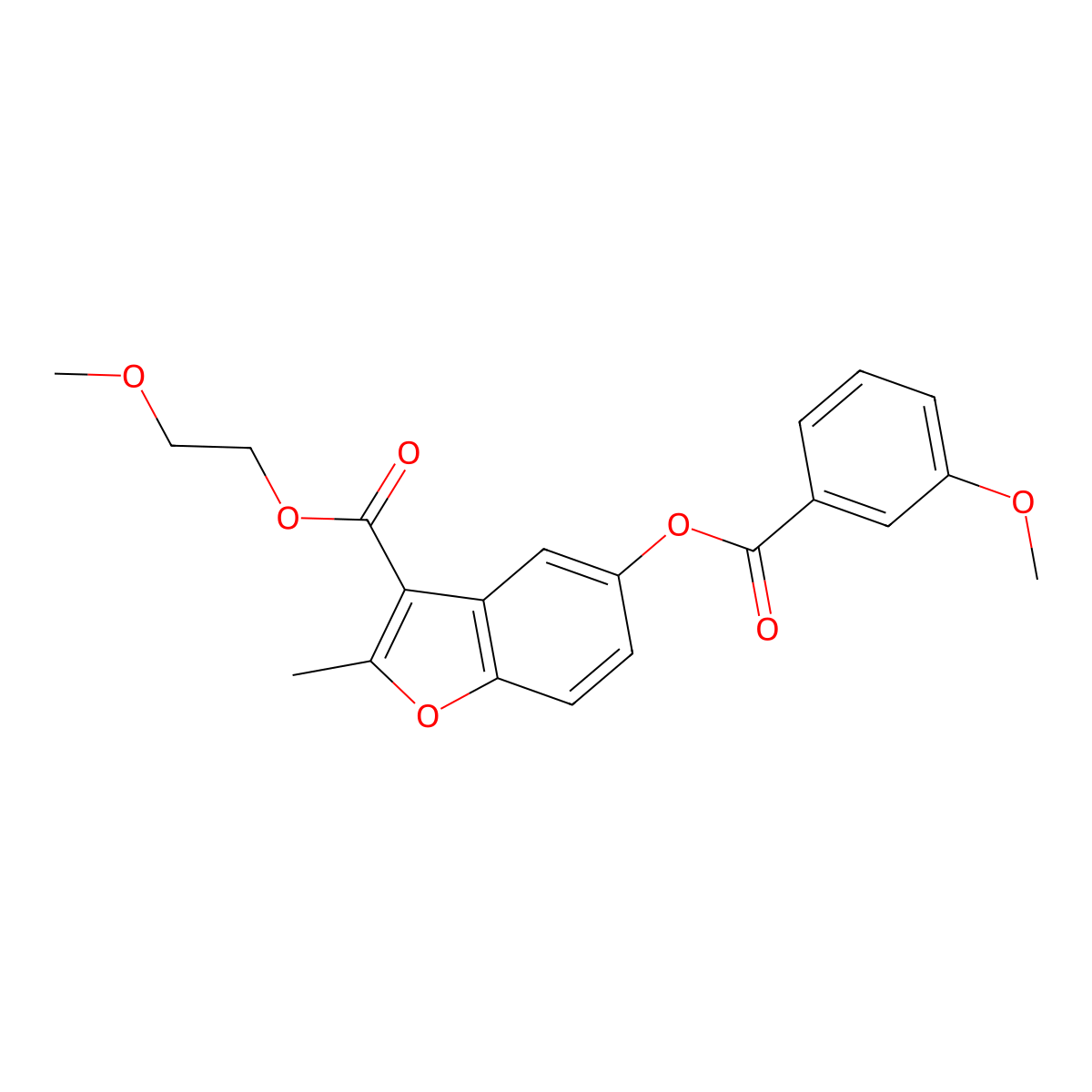 2-Methoxyethyl 5-((3-methoxybenzoyl)oxy)-2-methylbenzofuran-3-carboxylate molecular structure, CAS 384363-03-5
