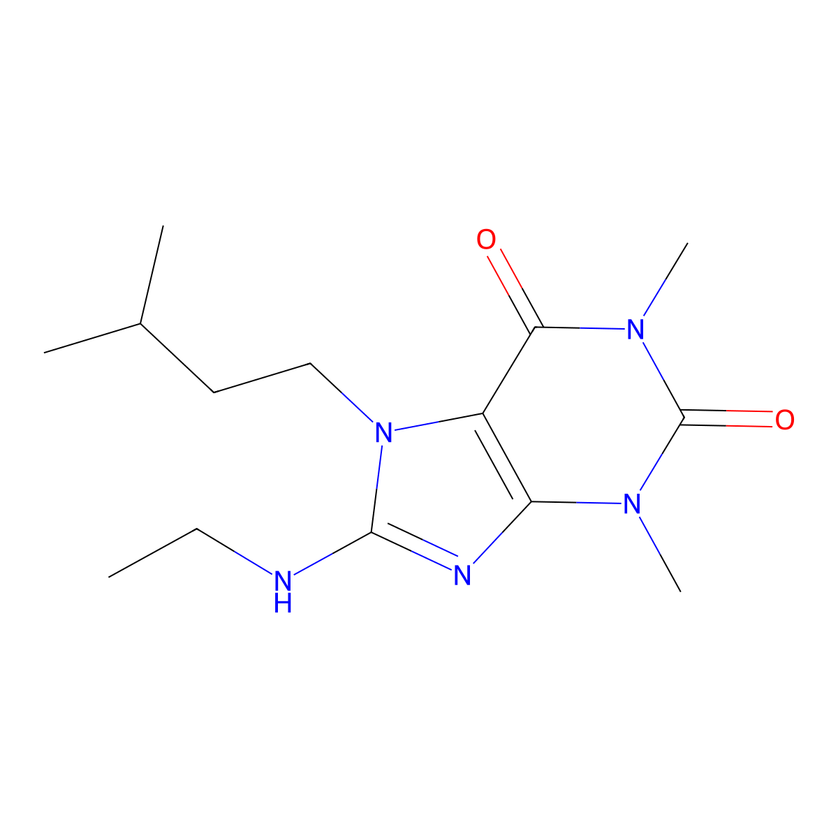 8-(Ethylamino)-1,3-dimethyl-7-(3-methylbutyl)purine-2,6-dione molecular structure, CAS 384363-14-8