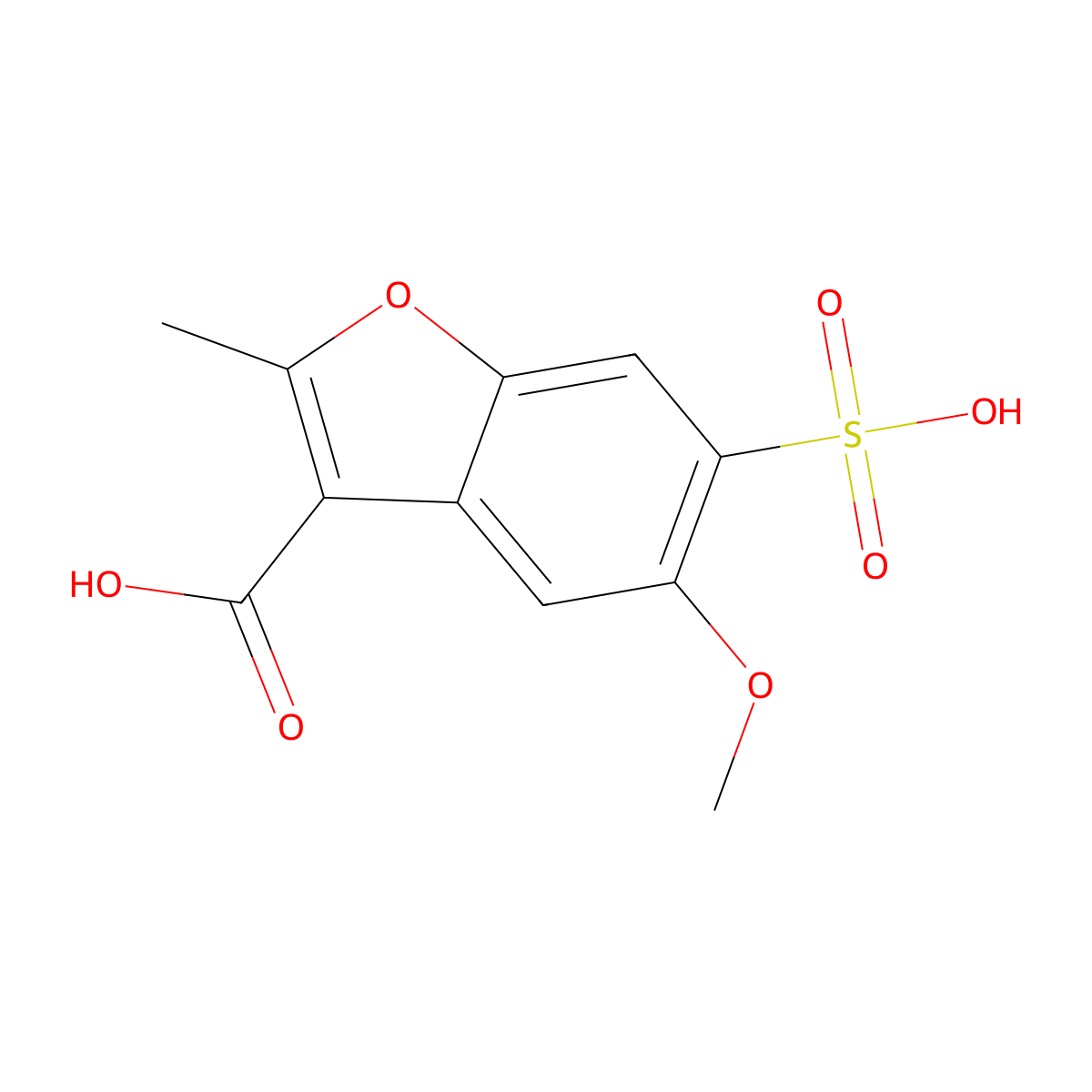 5-Methoxy-2-methyl-6-sulfo-1-benzofuran-3-carboxylic acid molecular structure, CAS 384363-26-2